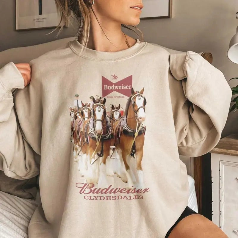 Budweiser Clydesdales Tri- Blend T-Shirt gift Printed Summer T-shirt Sweatshirt Hoodie for Women Lady - Full Size Full Color Cotton Top Womenswear