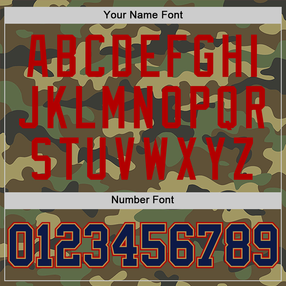 Custom Camo Navy Old Gold-Red Authentic Salute To Service Basketball Jersey