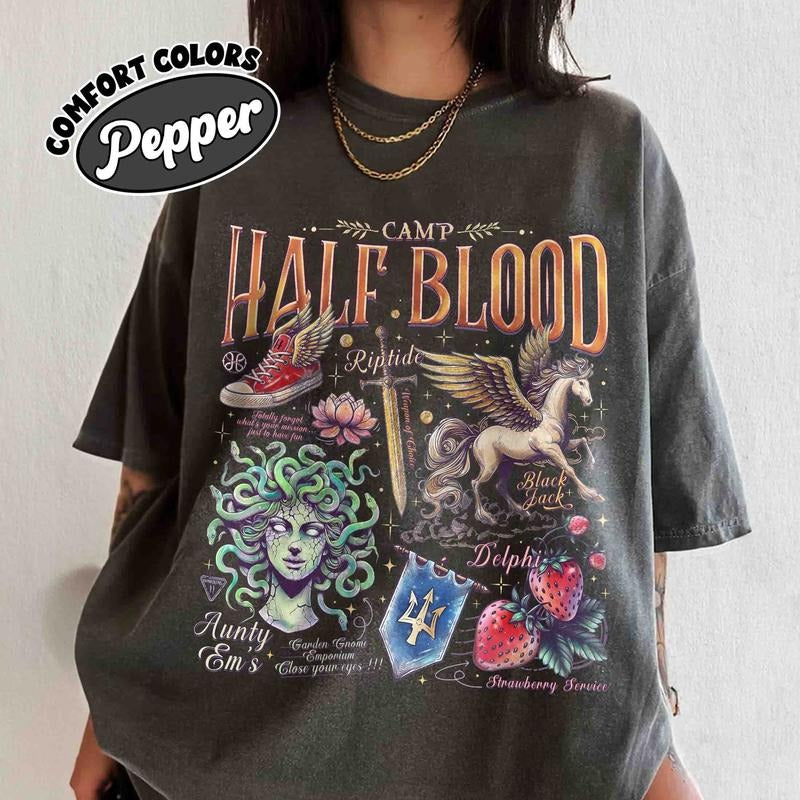 Camp Half Blood Camping Comfort Colors Shirt, Lotus Hotel Black Jack T Shirt, Heroes of Olympus Tee, Book Lover Gift