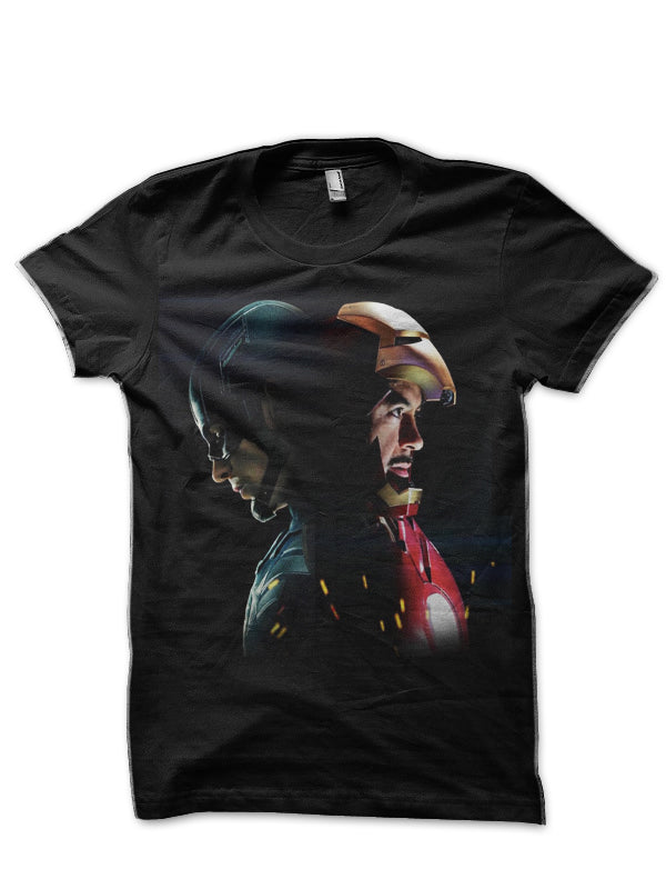Captain America And Iron Man Black T-Shirt