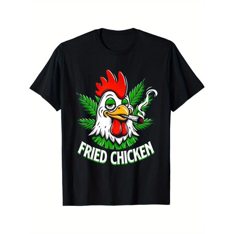 Chicken Print Men'S Cotton T-shirt, Casual Short Sleeve Crew Neck T-shirt, Men'S Tee For Outdoor Made in USA