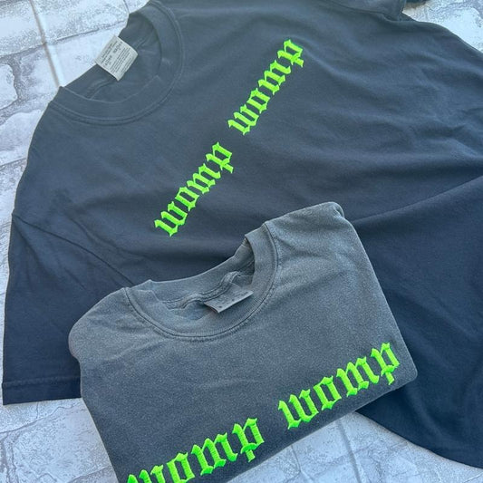 Comfort Colors -GREEN Womp Womp Embroidered T-shirt Casual Casual Wear Short Sleeves Cotton Top Unisex Womenswear