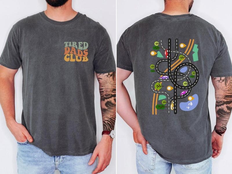 Comfort Colors Tired Dads Club Shirt, Cute Tired Dads Club Shirt, Play Cars On Dad's Back, Mat Road Car Race Track Shirt, Father's Day Gift style 02