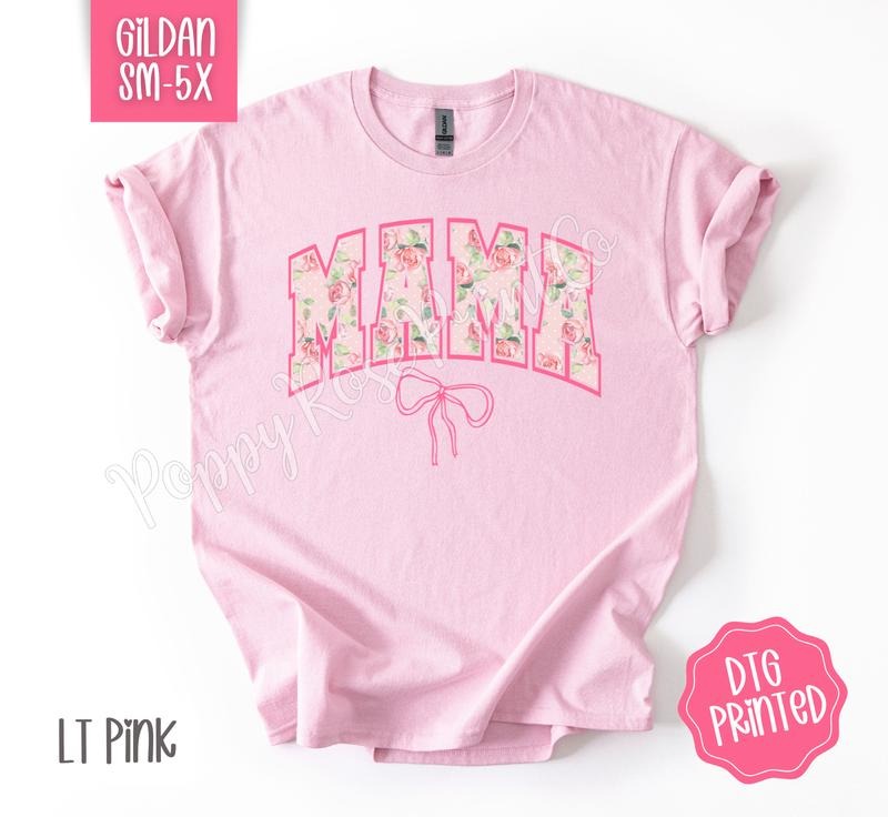 Coquette Mama Gildan Shirt, Cute Mom Tshirt, Trendy Floral Bow Tee, Mother's Day Gift