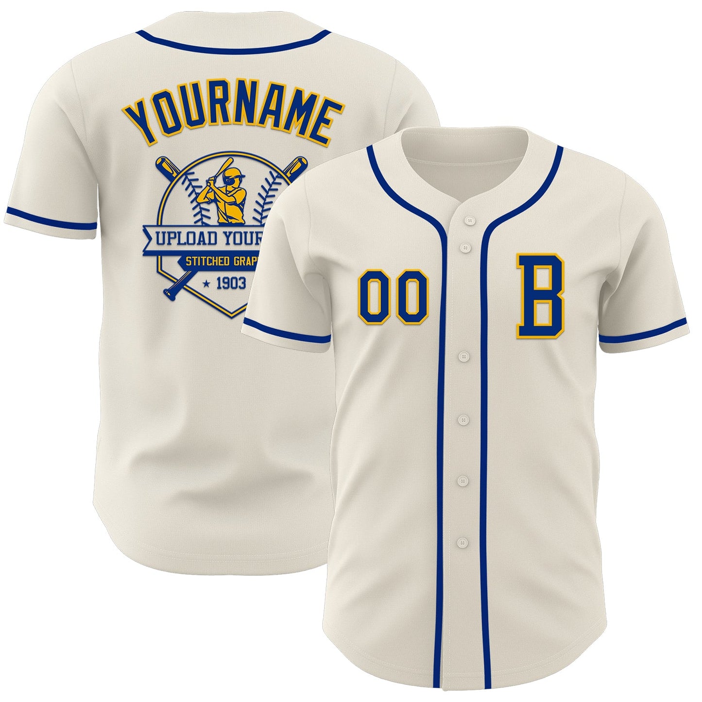 Custom Cream Royal-Gold Authentic Baseball Jersey