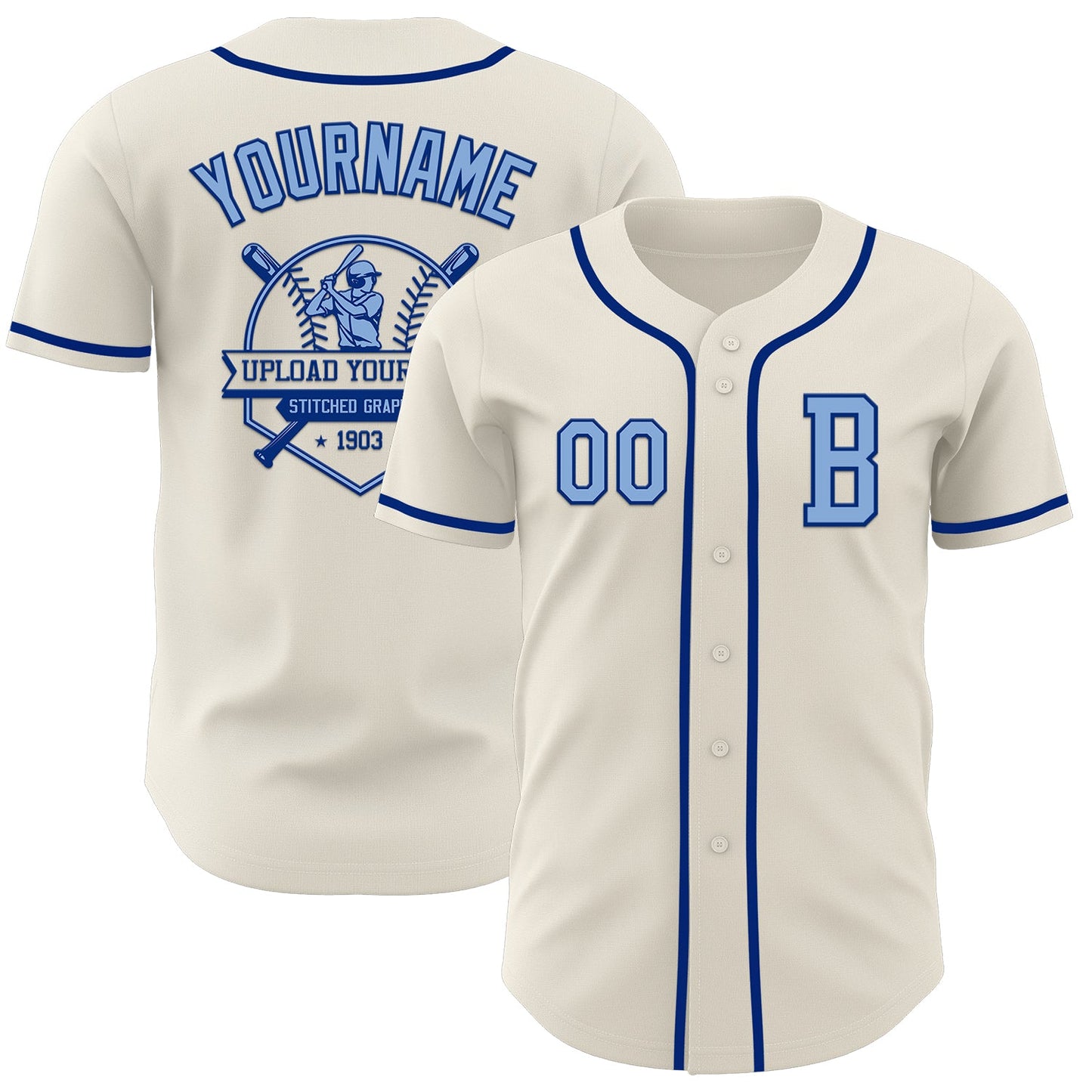 Custom Cream Light Blue-Royal Authentic Baseball Jersey
