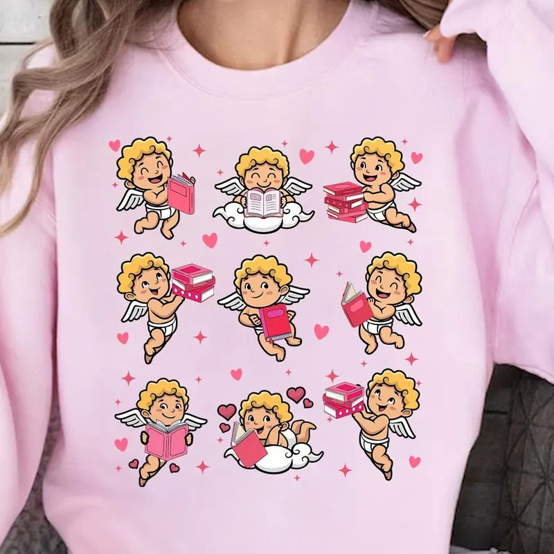 Cupid Reading Books Valentine Shirt, Valentines Day Shirt, All Booked For Valentines Shirt, Girly Valentines Tee, Book Lover Valentine Shirt