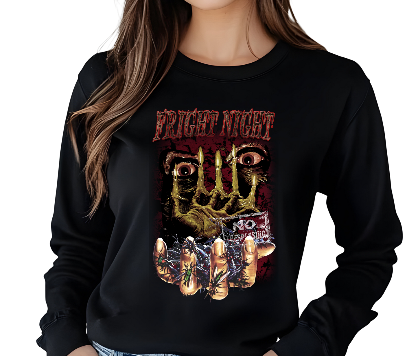 Fright Night Long Sleeve T-Shirt – Vintage Horror Graphic Shirt, 80s Vampire Movie Streetwear