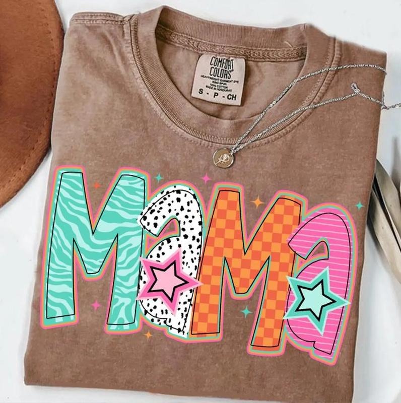 Funky Colorful Mama Graphic Shirt ~ Unisex Apparel Relaxed Fit Printed In The USA Clothing Womenswear Casual Comfort Cotton Top Athletic Boho Chic