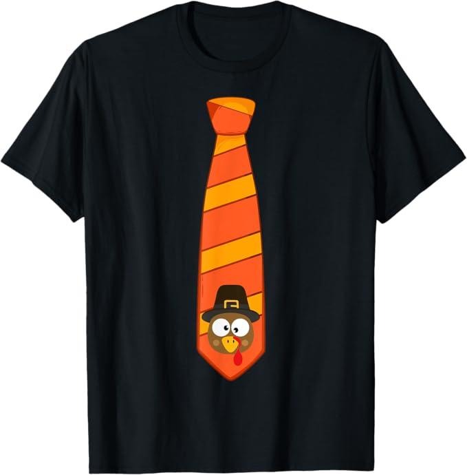 Funny Thanksgiving Shirts, Funny Thanksgiving Tie with Turkey for Family Dinner T-Shirt - Menswear Top