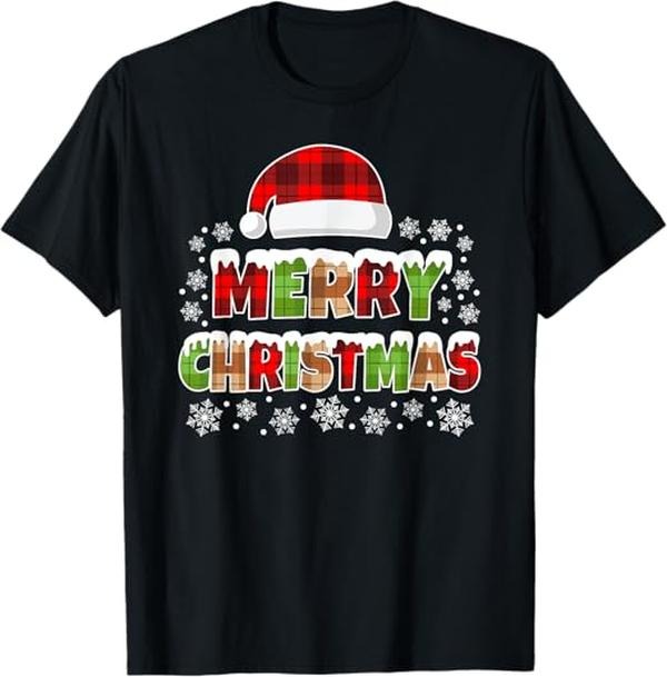Funny Xmas Men Women Family T-Shirt, Merry Christmas Buffalo Plaid Xmas T-Shirt - Menswear Top