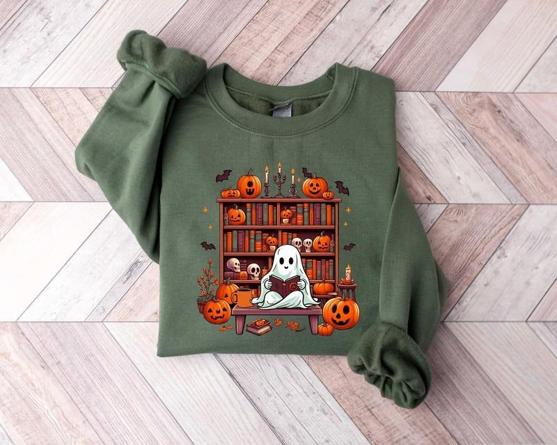 Ghost Book Reader Sweatshirt, Ghost Halloween Shirt, Reading Book Lover Halloween Gift, Pumpkin Fall Autumn Halloween Shirt, Ghost Reading Book Halloween Shirt, Ghost Reader Shirt, Boo Sweatshirt, Spooky Season Shirt