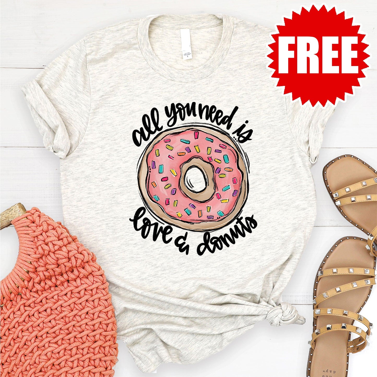 Love and Donuts Tee - Heather Oatmeal - 0