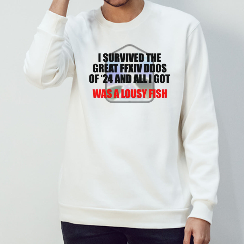 I survived the great ffxiv ddos of 24 and all i got was a lousy fish shirt