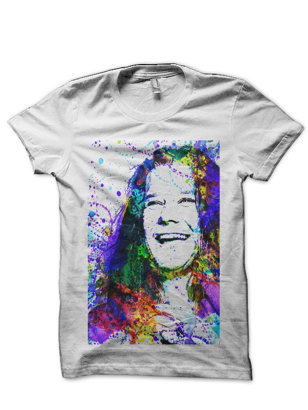 Janis Joplin White T-Shirt Style003