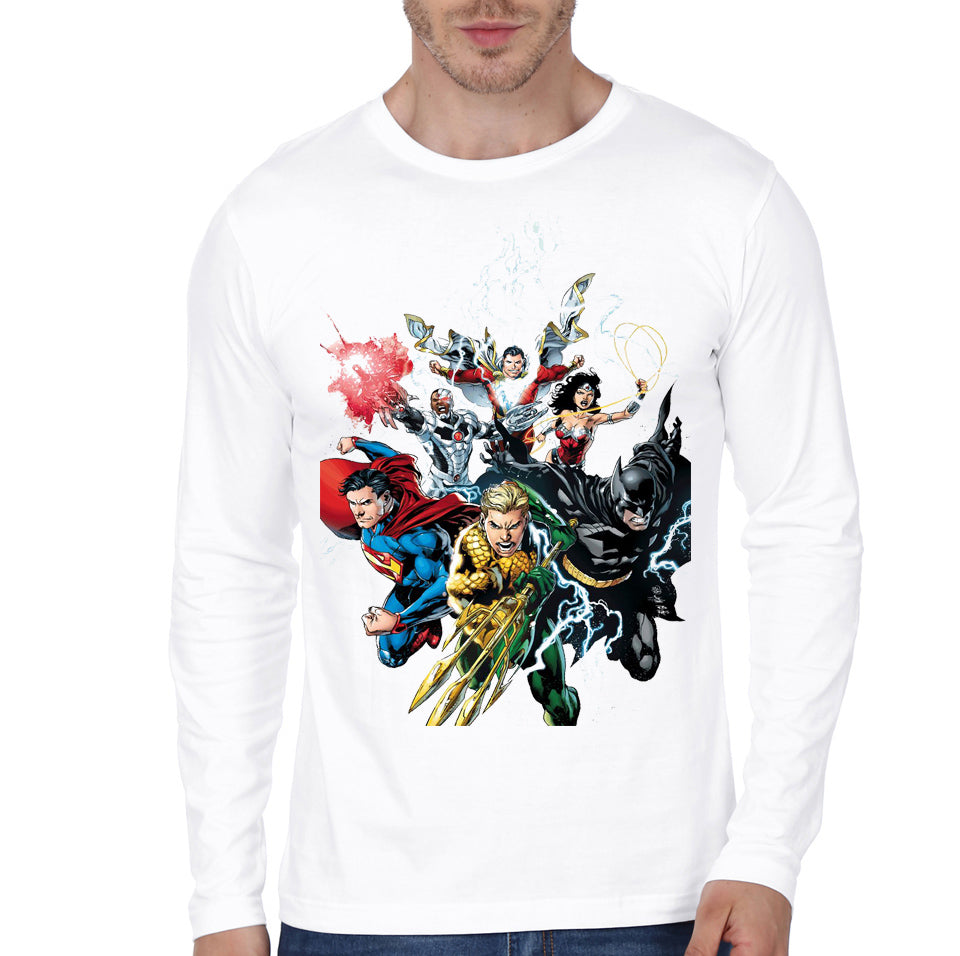 Justice League White Full Sleeve Tee Style001
