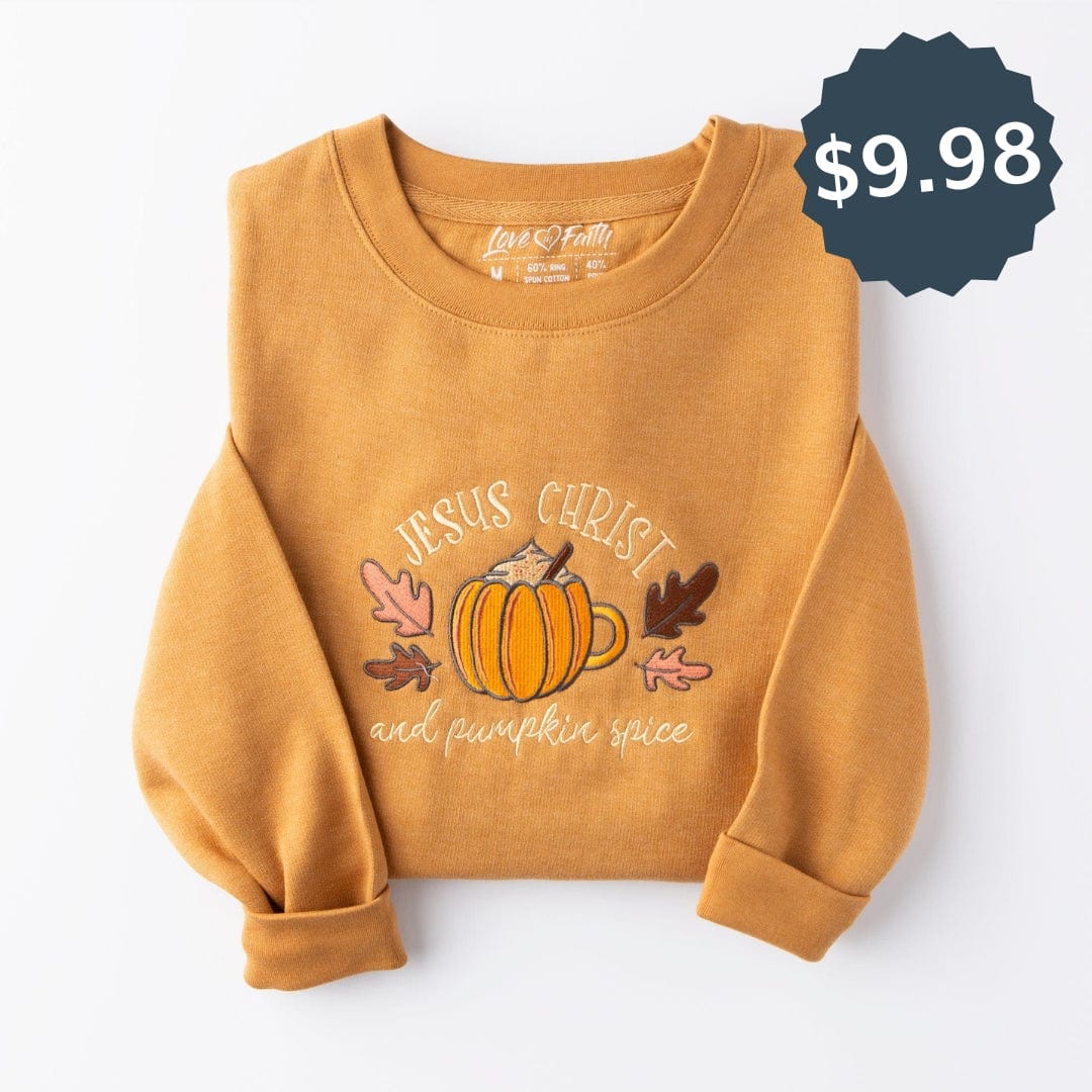 Embroidered Jesus Christ & Pumpkin Spice Sweatshirt Style001