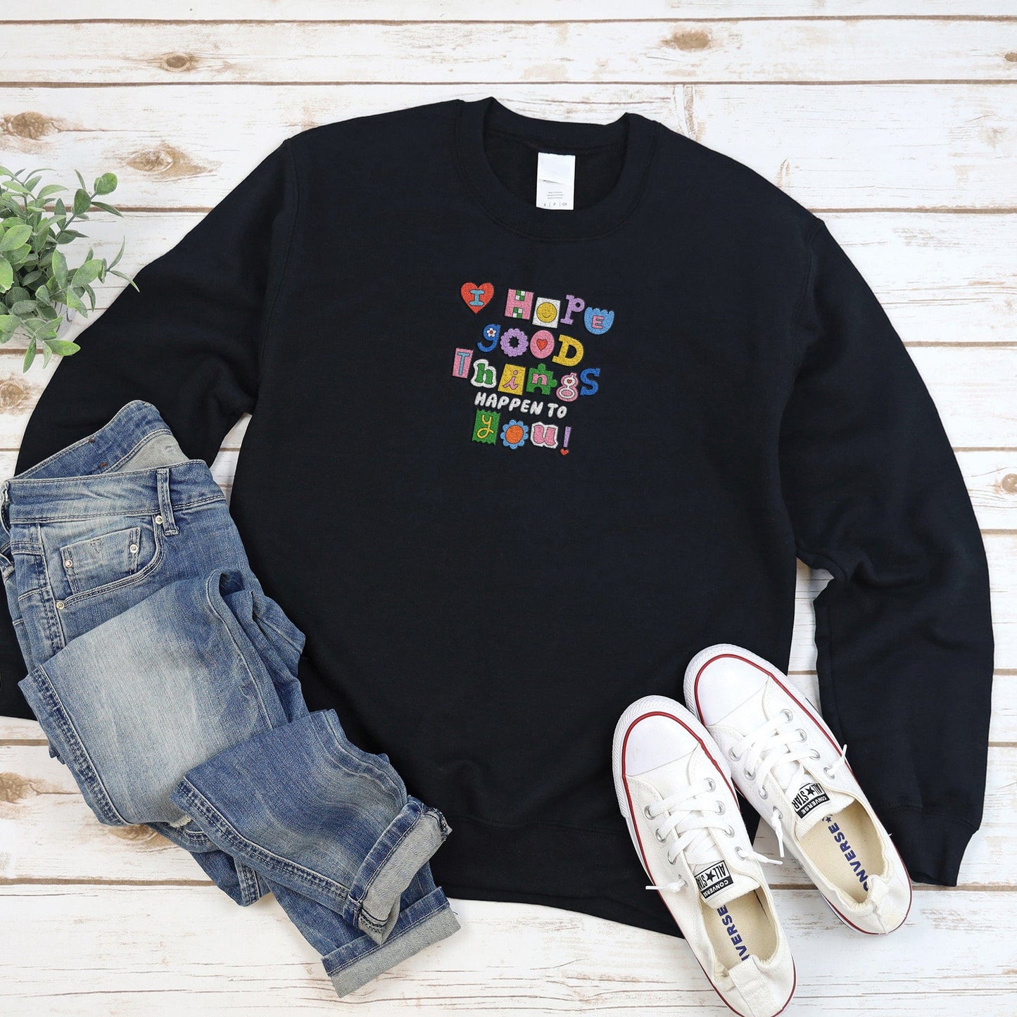 Embroidered Good Things Crewneck Sweatshirt