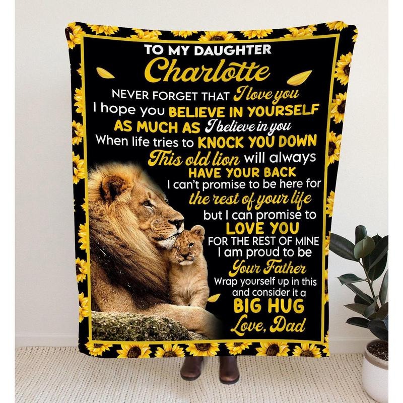 Personalized Blanket for Daughter - Custom Gift to Daughter from Dad - Sunflower Lion Blanket