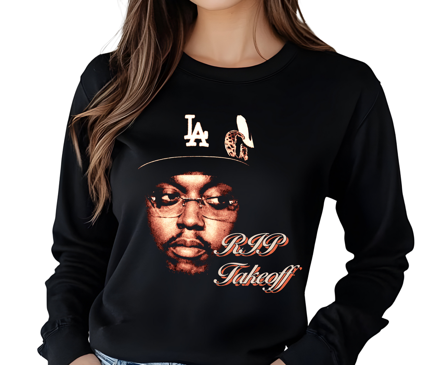 Takeoff Graphic Long Sleeve – RIP Tribute Shirt – Vintage Hip Hop Rap Tee – Rare Music Fan Collectible