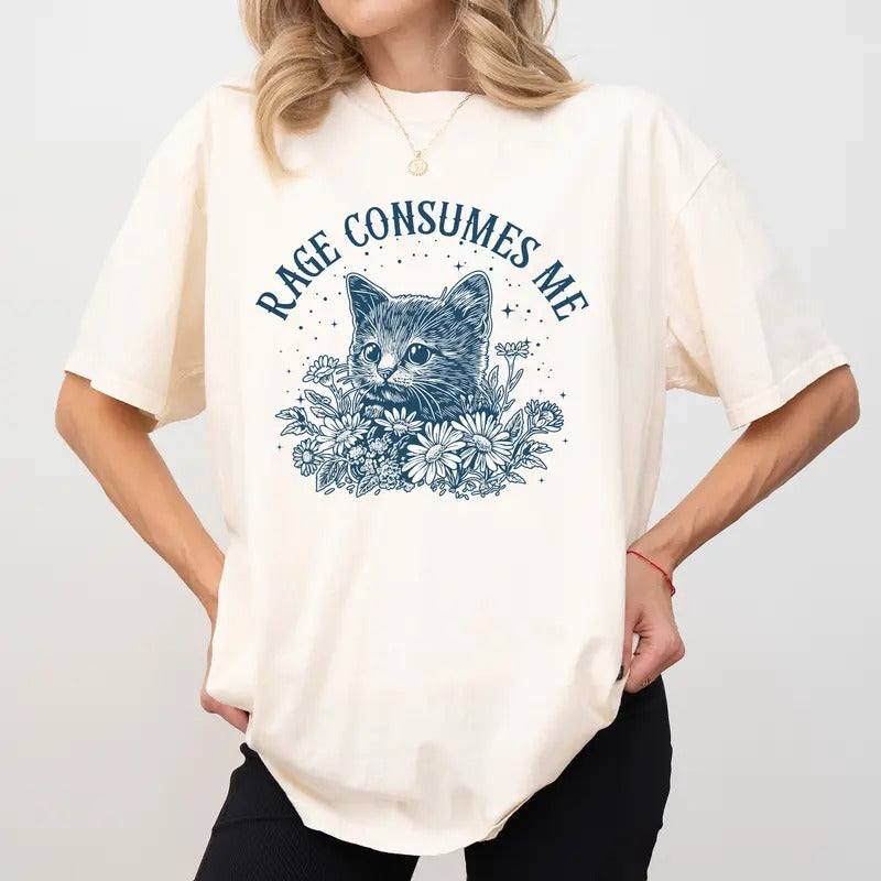 Retro Rage Consumes Me Comfort Colors Shirt, Cute Kitten Meme T-shirt, Funny Sarcastic Cat Women Shirt, Mental Health Clothing