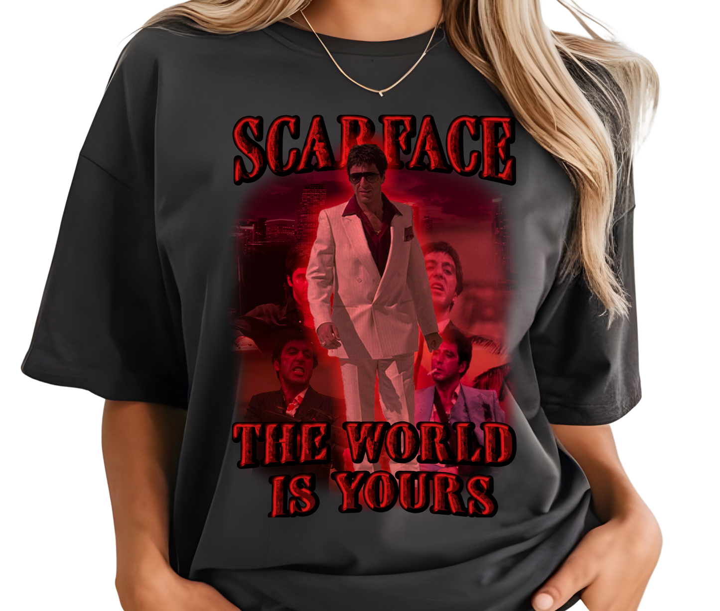 Scarface The World Is Yours Graphic Tee – Vintage Gangster Movie T-Shirt, Retro Streetwear for Film Fans