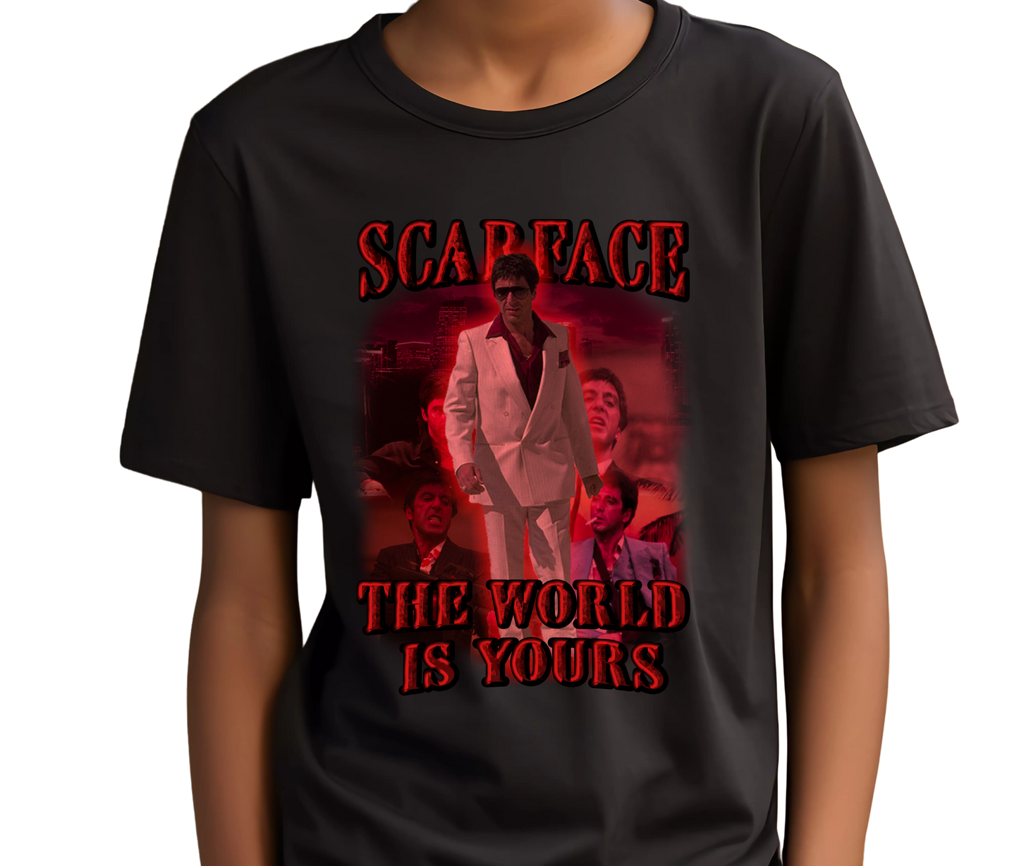 Scarface The World Is Yours Graphic Tee – Vintage Gangster Movie T-Shirt, Retro Streetwear for Film Fans