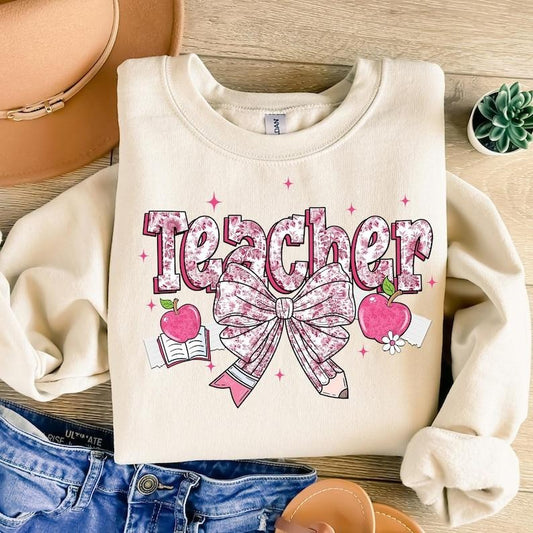Teacher Chinoiserie Coquette , Pink Teacher , Last Day of School , Back to School , Teacher Appreciation Gift, Retro Teacher Sweatshirt