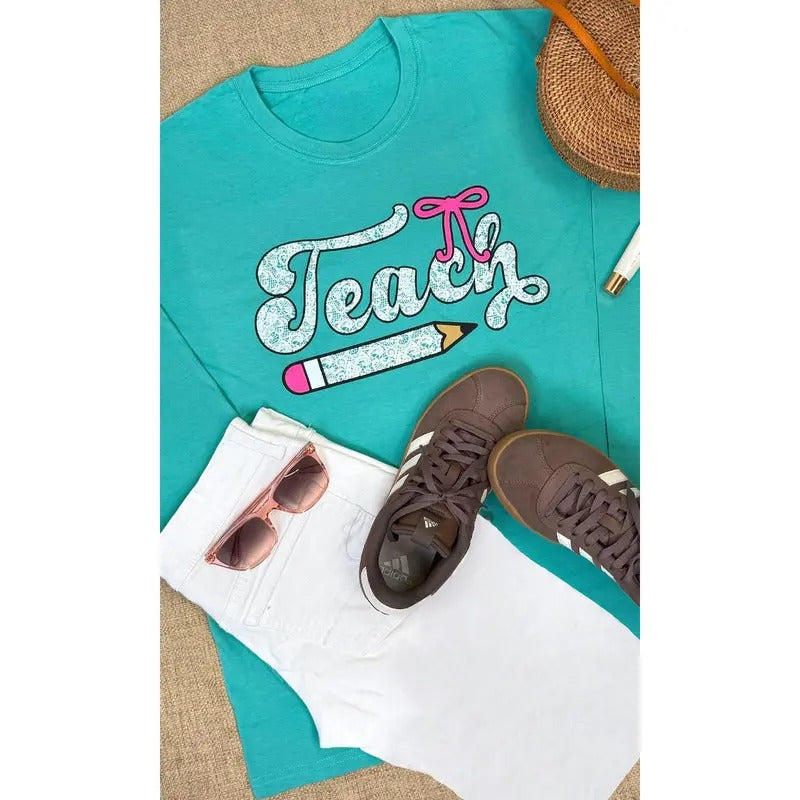 Teacher Lace Bow Graphic BF Long Sleeve T-Shirt