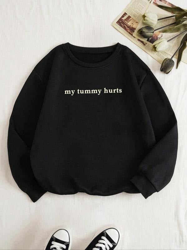 Women's Letter Graphic Print Round Neck Sweatshirt, Casual Long Sleeve Crew Neck Pullover For Fall & Winter, Women's Clothes For Daily Wear