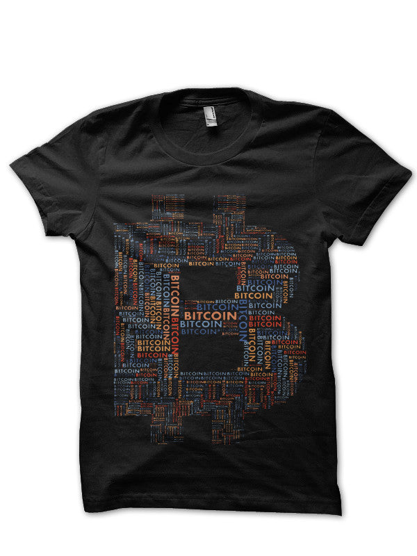 Bitcoin (BTC) Word Cloud Typography Black T-Shirt