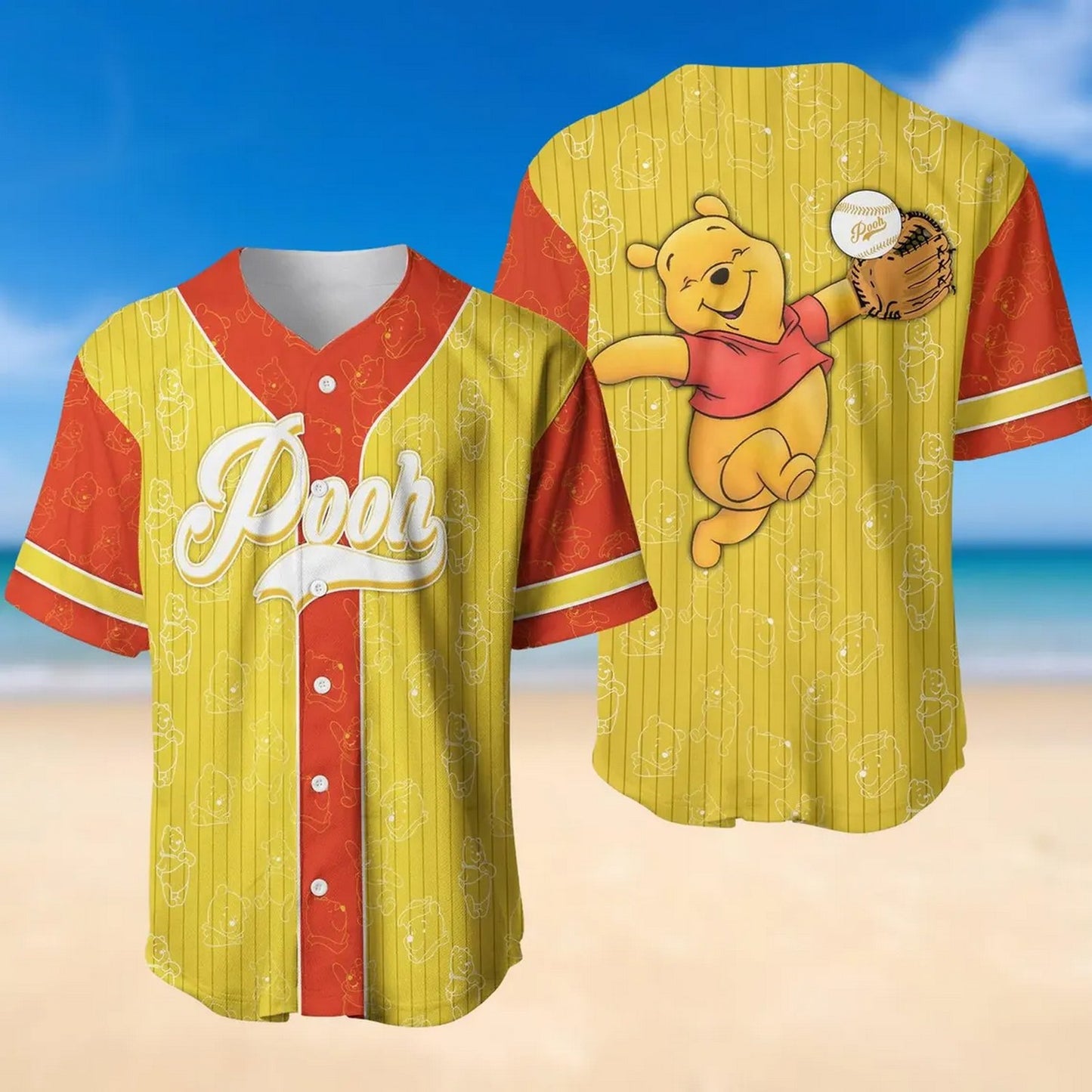 Disney Winnie The Pooh Yellow Red Baseball Jersey