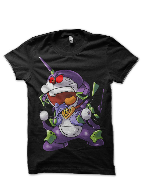 Doraemon Evangelion Black T-Shirt
