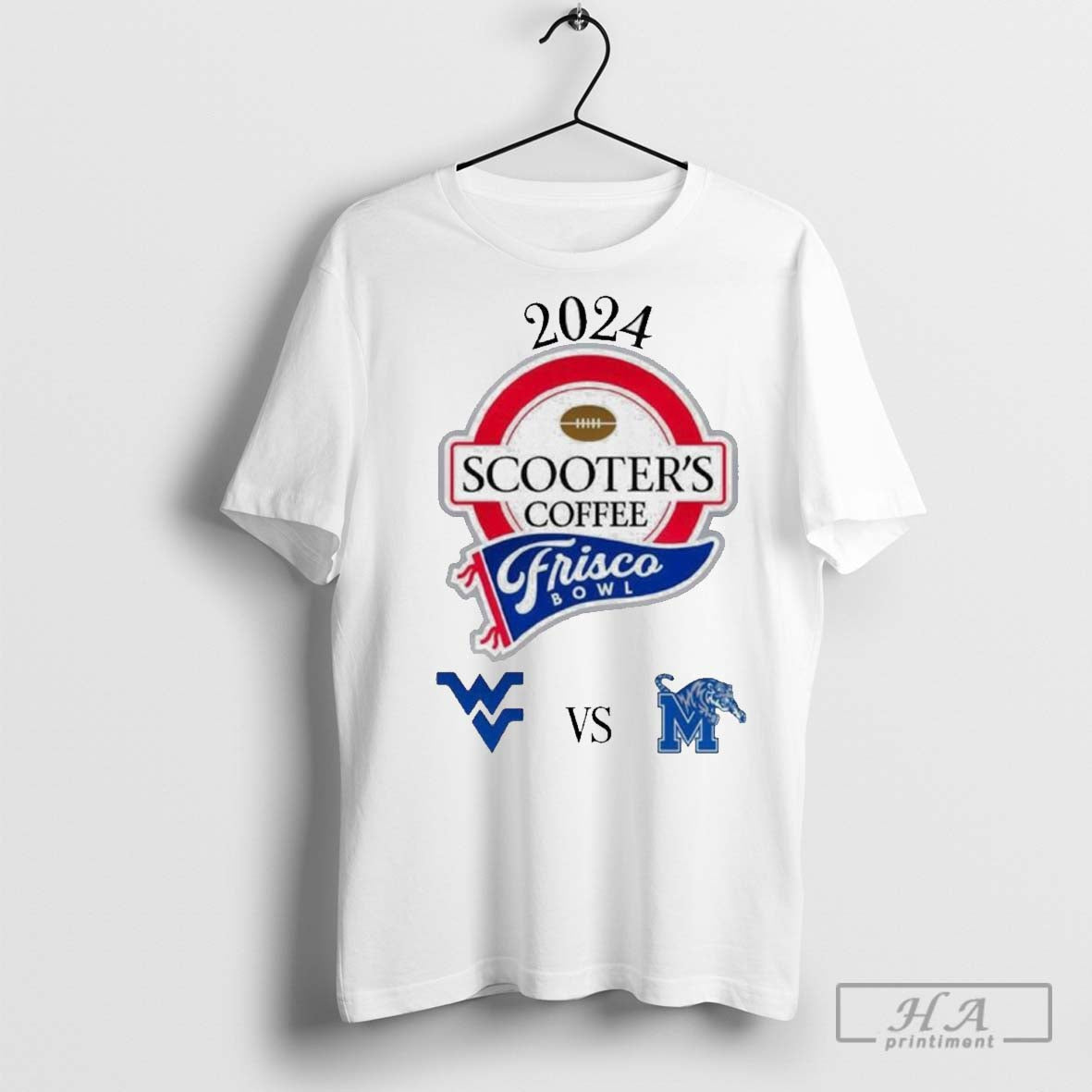 West Virginia Mountaineers Vs Memphis Tigers 2024 Scooters Coffee Frisco Bowl Shirt