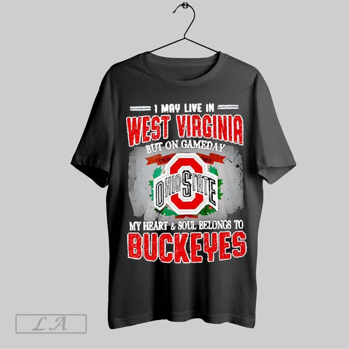 Top I May Live In West Virginia But On Gameday My Heart And Soul Belongs To Buckeyes 2025 Unisex Sweatshirt T Shirt