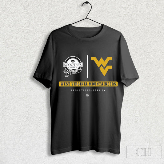West Virginia Mountaineers Scooters Coffee Frisco Bowl 2024 Toyota Stadium T Shirt
