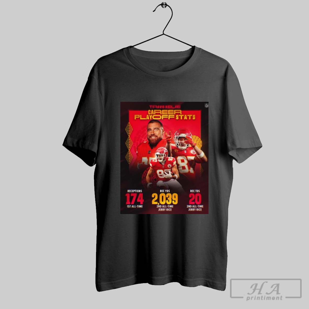 Travis Kelce Kansas City Chiefs Career Playoff Stats Rec Yds 2039 2nd All Time Jerry Rice T Shirt