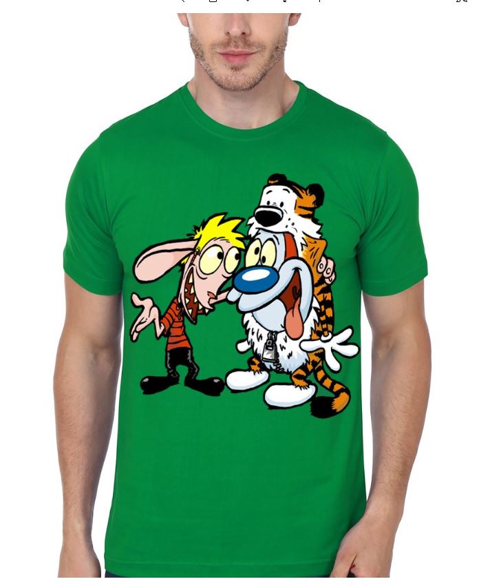 Clavren and Stimpsy Ren And Stimpy Green Half Sleeve T-Shirt