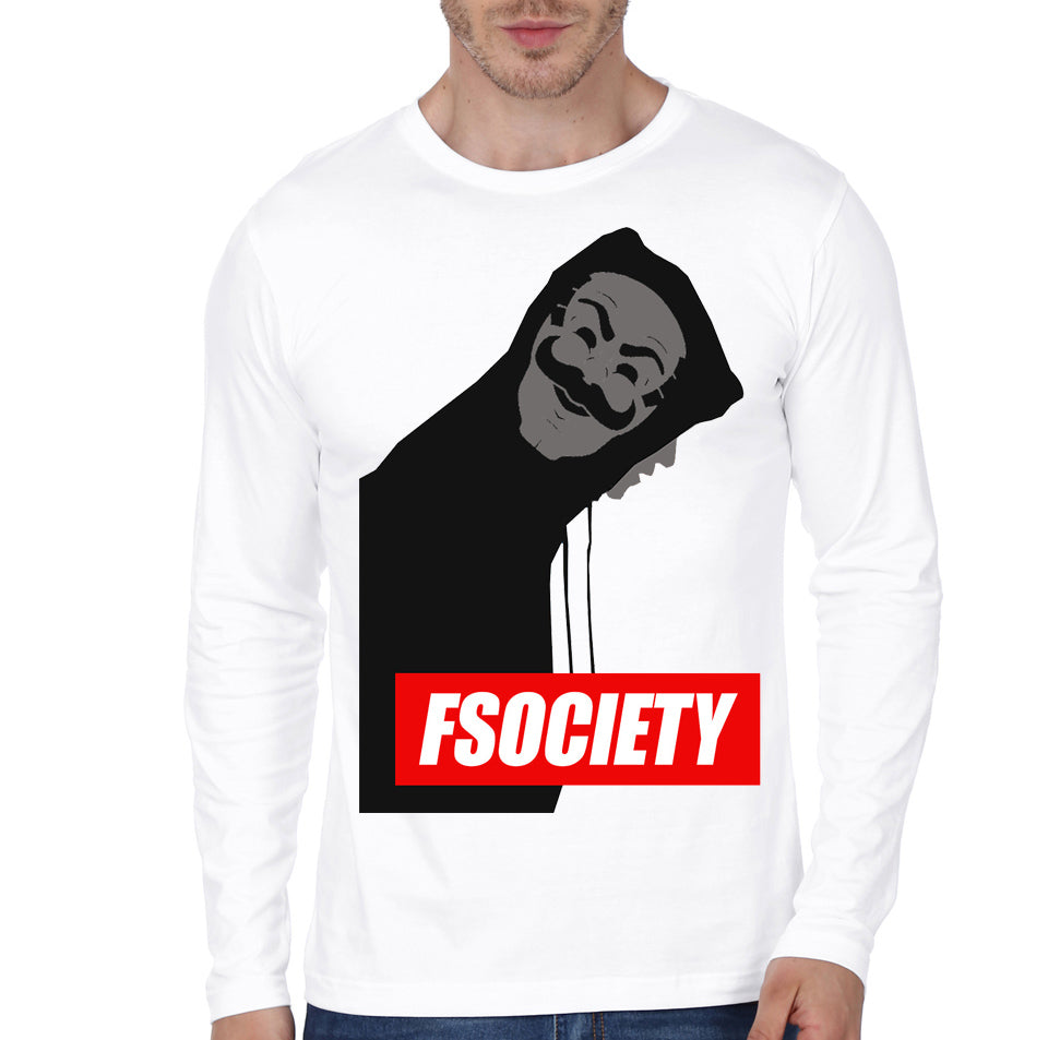 Fsociety White Full Sleeve T-Shirt
