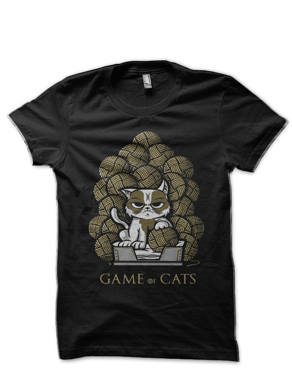 Game Of Cats Black Half Sleeve T-Shirt