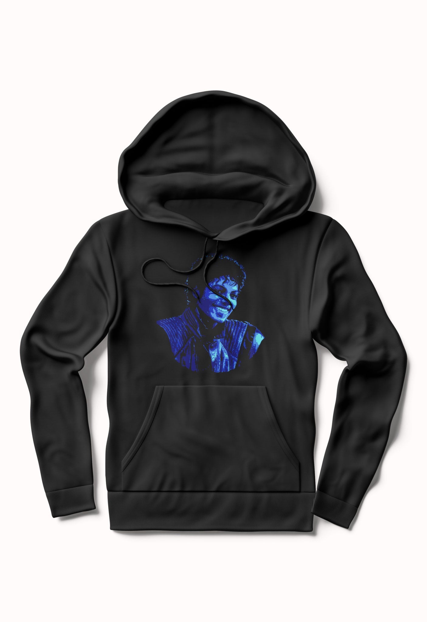 Black Tee Blue Print – MJackson Portrait Black Hoodie