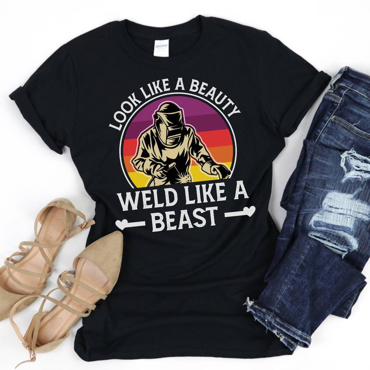 Welder Woman Welding Weld Job Vintage Retro Funny T-Shirt, Welders Gifts, Birthday Present Wife, Union Worker, Grandma Mom Mother's Day Tees