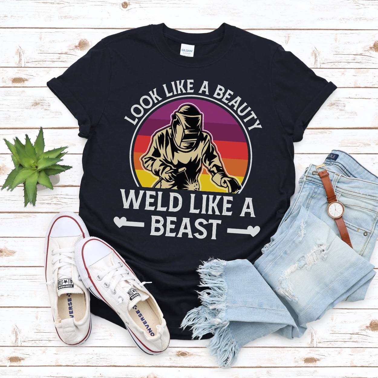Welder Woman Welding Weld Job Vintage Retro Funny T-Shirt, Welders Gifts, Birthday Present Wife, Union Worker, Grandma Mom Mother's Day Tees
