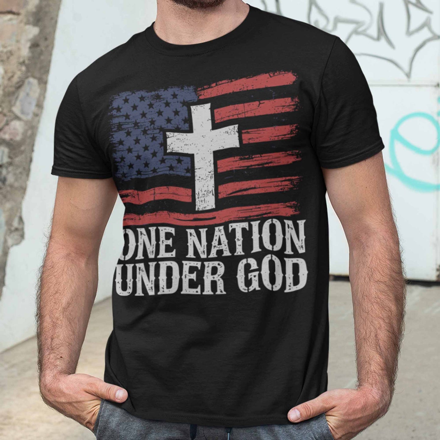 Men's One Nation Under God American Shirt USA Flag T-Shirt Patriotic Graphic Tee