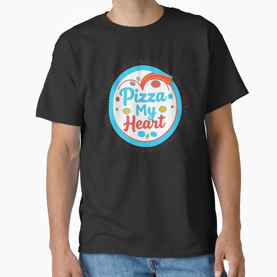 Blue Red Pizza My Heart Cute Funny Valentines Day Pizza Pun Classic T Shirt