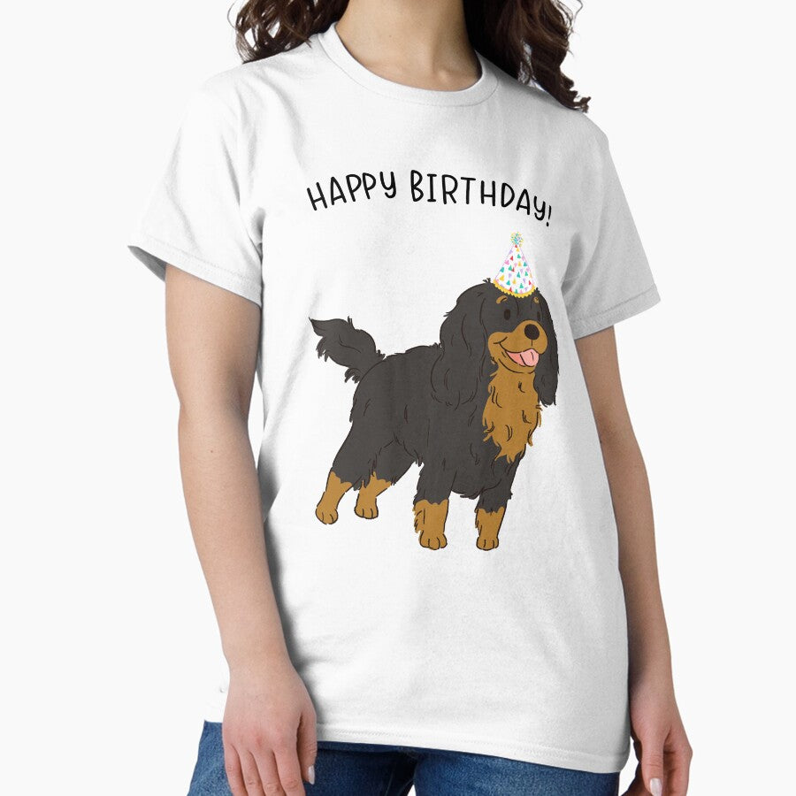 Black And Tan Cavalier King Charles Spaniel Cavie Dog Happy Birthday Classic T Shirt