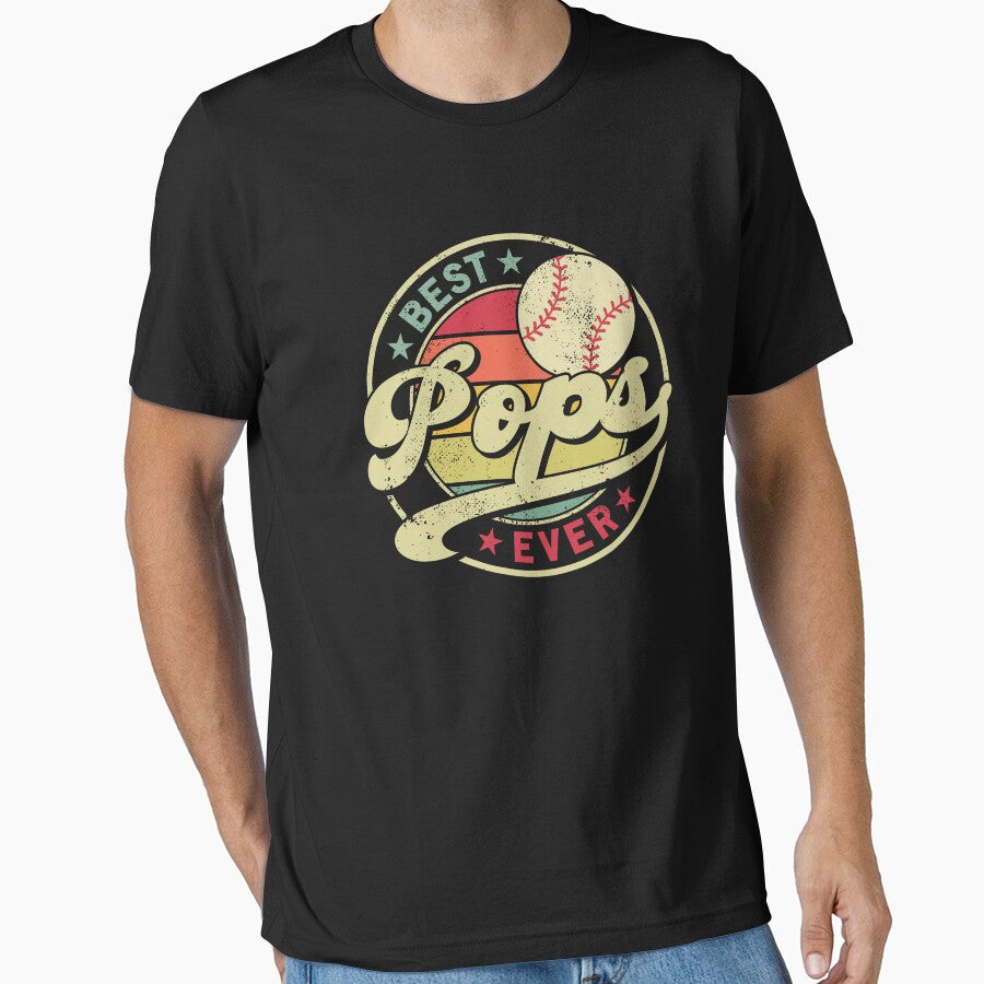 Best Pops Ever Baseball Grandson Retro Vintage Sunset Essential T-Shirt