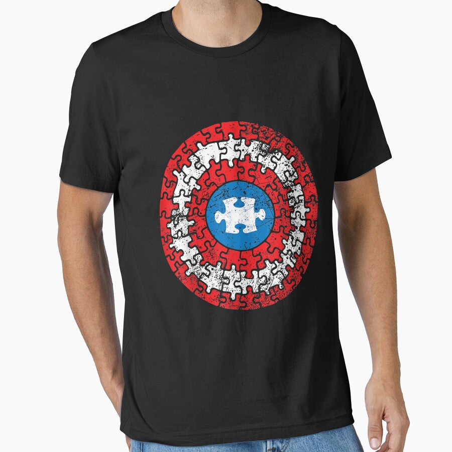 Captain Autism Aspergers Awareness Superhero Puzzle Shield Essential T-Shirt