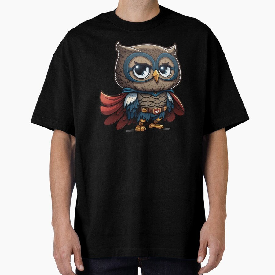 Beautiful superhero cute owl in glasses Oversized T-Shirt