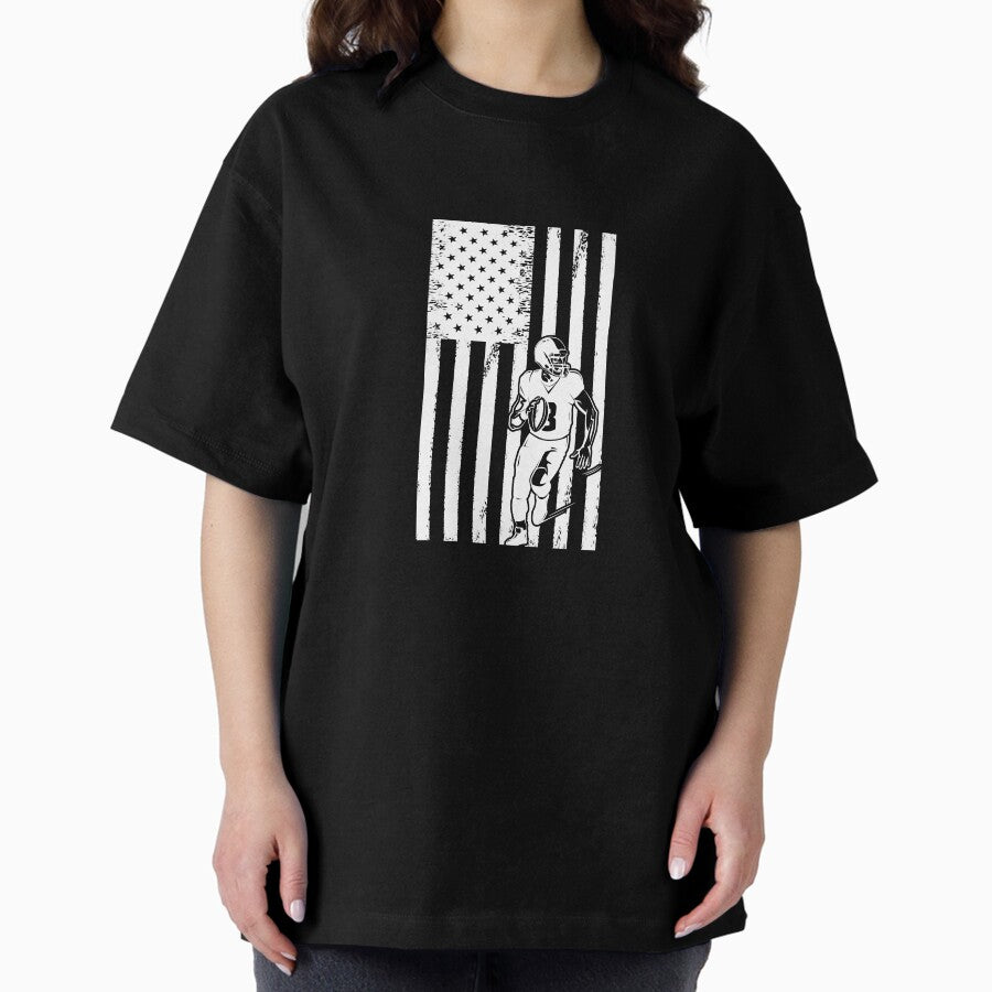 Black And White American Flag American Football Oversized T-Shirt